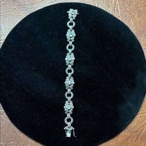 Beautiful Sterling Silver, Marcasite and Amethyst Link 7.5” Bracelet Perfect